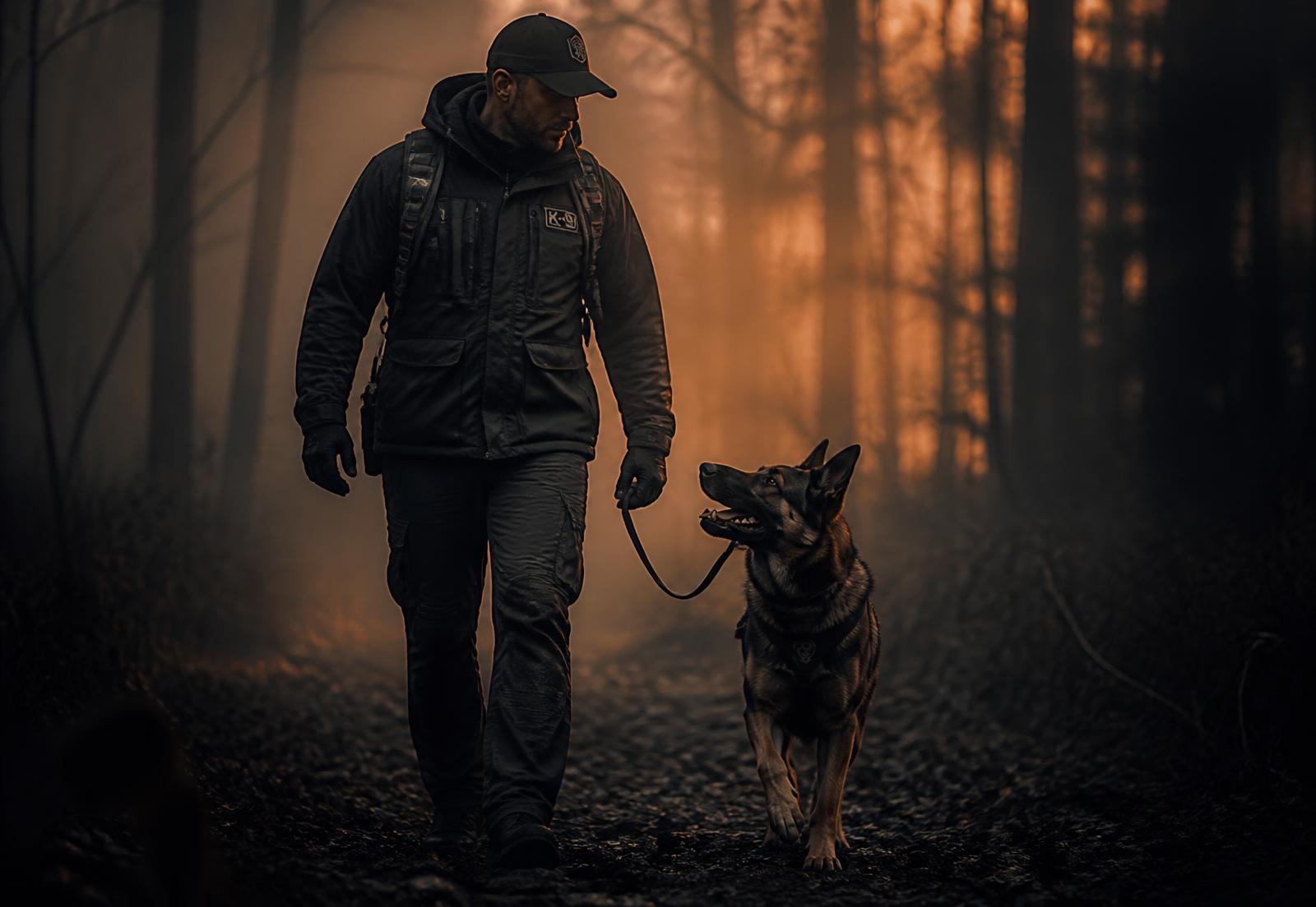 Hundetrainer mit Hund im Freien